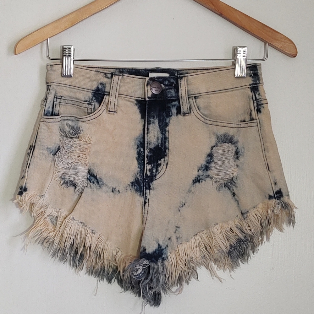 Sneak Peek Distressed High Rise Cut Off Denim Shorts